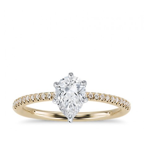 Pear Cut Pave Engagement Ring in 14K Yellow Gold